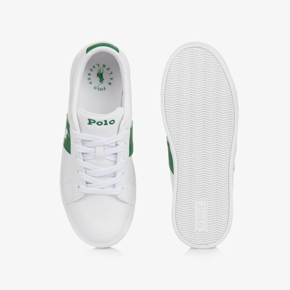 Ralph Lauren-Boys Classic White-Green Sneakers | Childrensalon Outlet