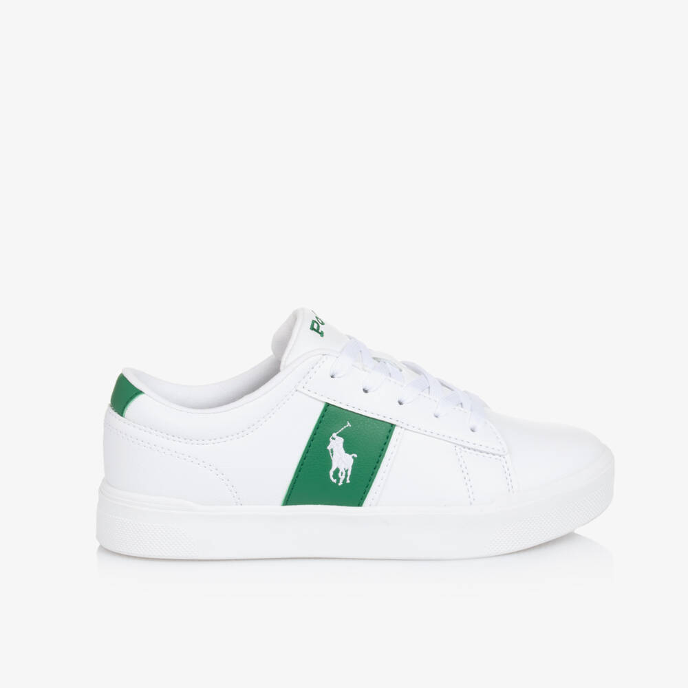 Ralph Lauren-Boys Classic White-Green Sneakers | Childrensalon Outlet