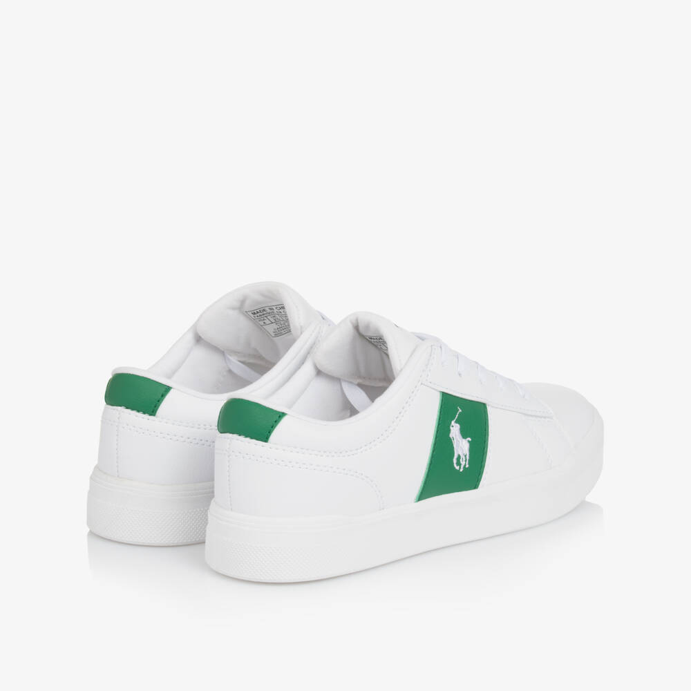Ralph Lauren-Boys Classic White-Green Sneakers | Childrensalon Outlet