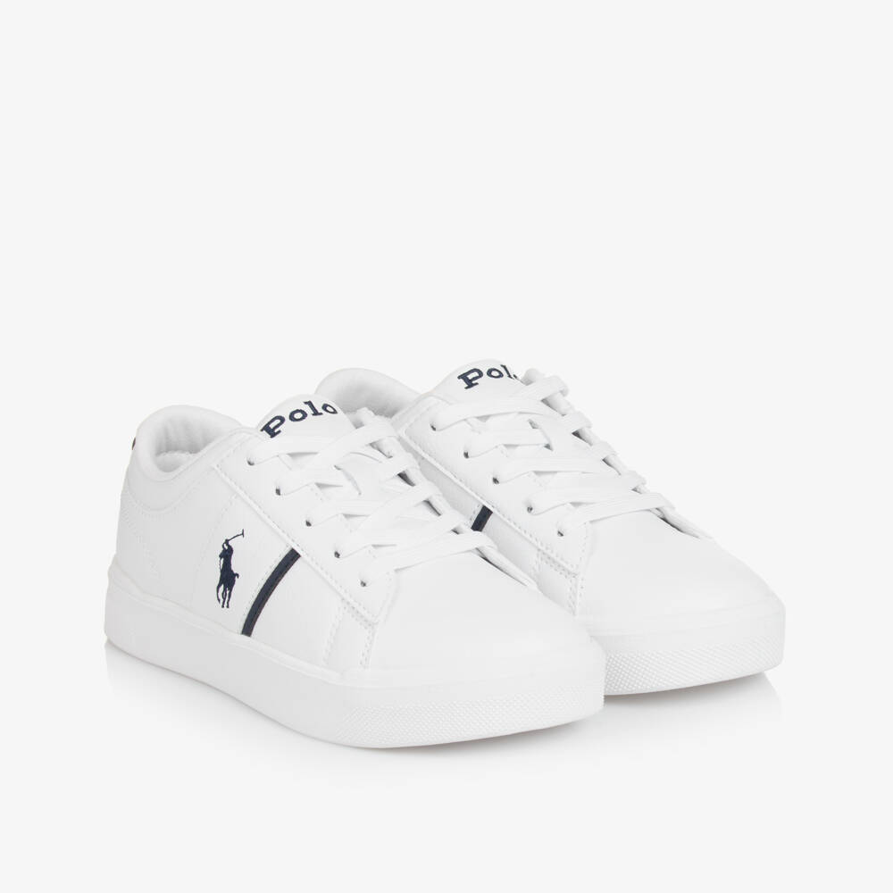 Ralph Lauren-Boys Classic White & Navy Sneakers | Childrensalon Outlet