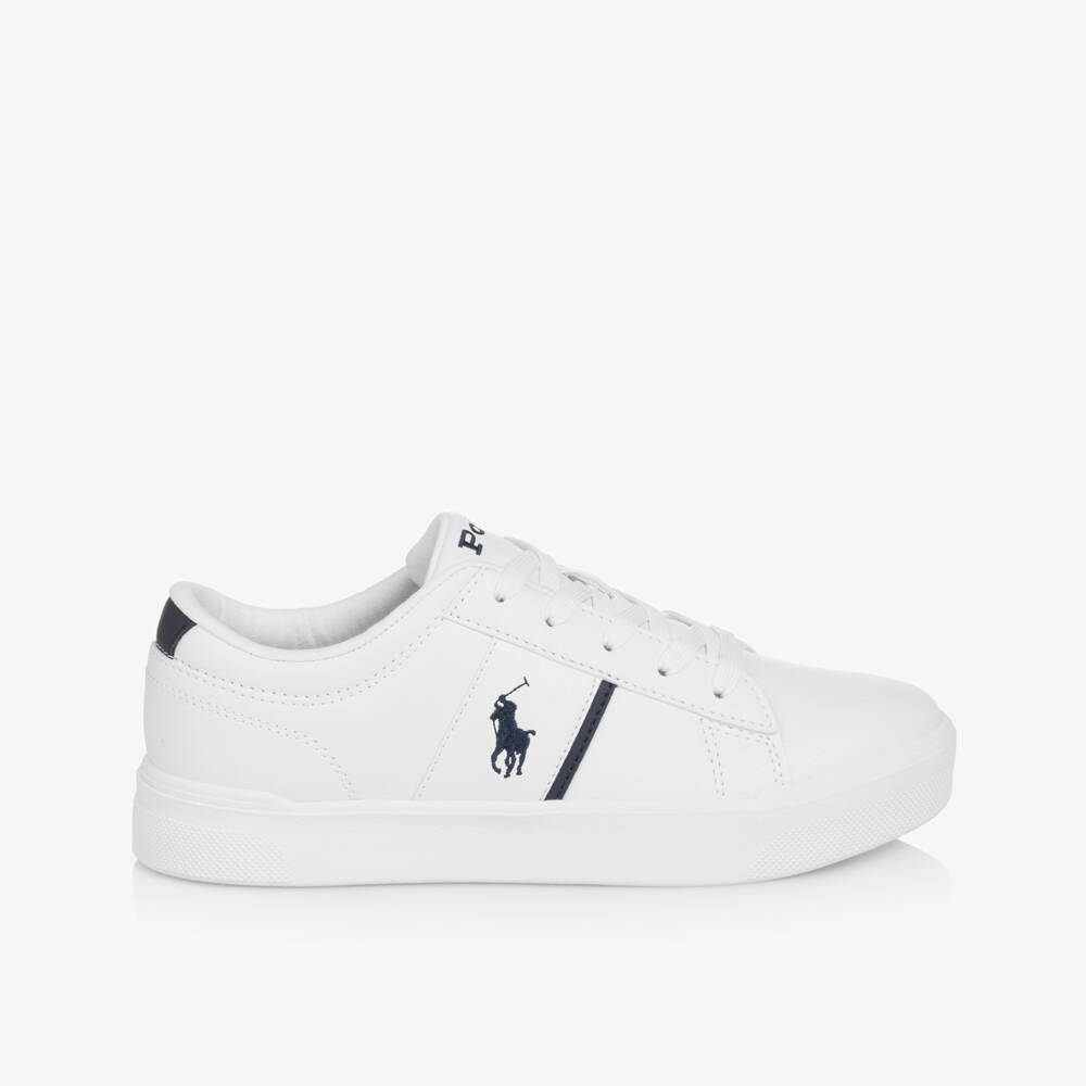 Ralph Lauren-Boys Classic White & Navy Sneakers | Childrensalon Outlet