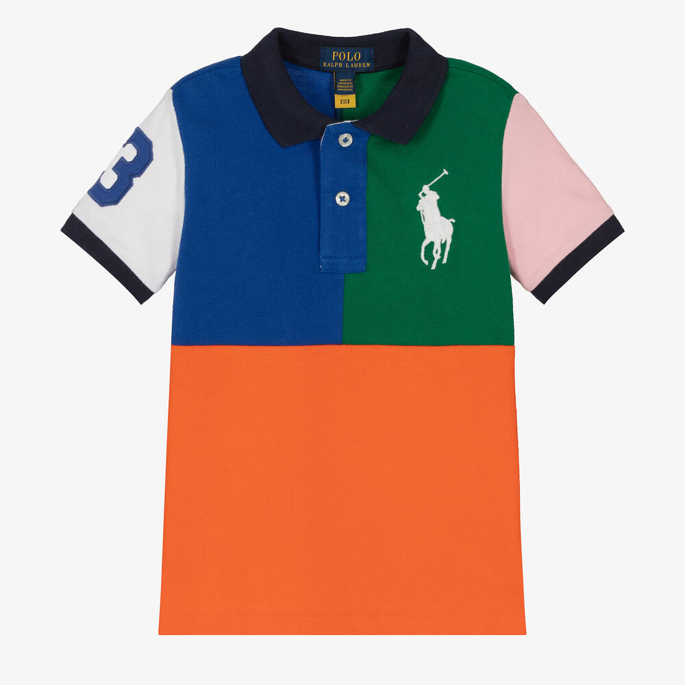 Ralph Lauren - توب بولو قطن بيكيه بألوان بلوك للأولاد | Childrensalon