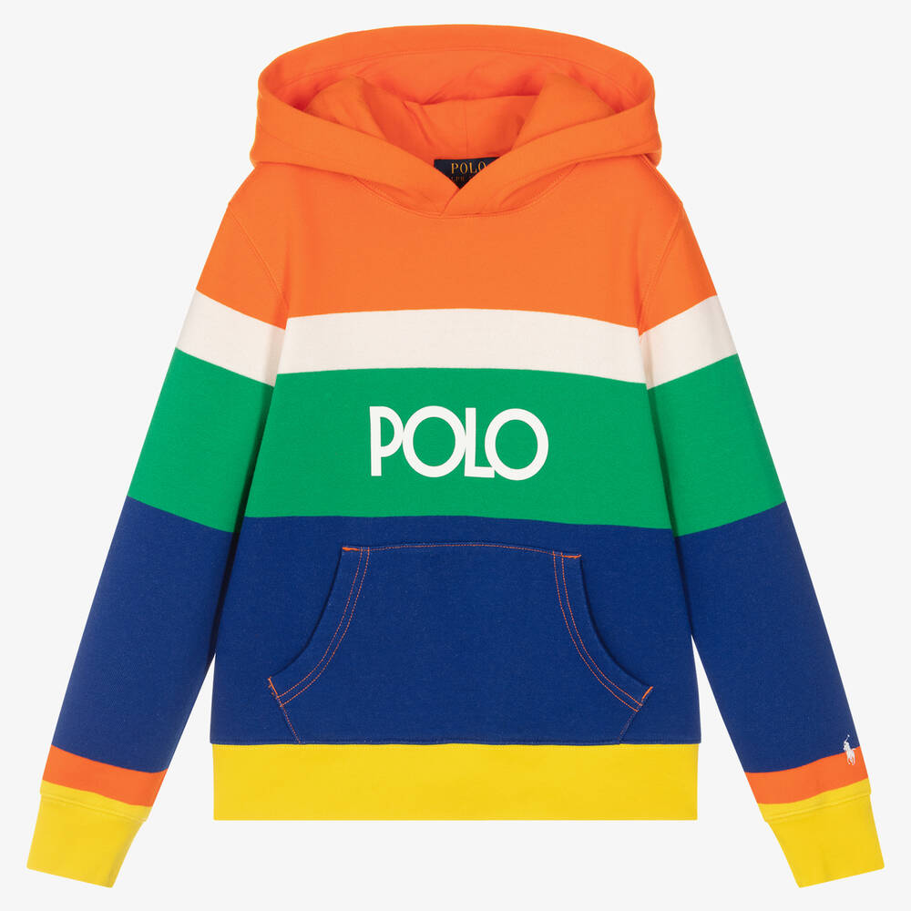 Polo Ralph Lauren - Boys Colourful Stripe Cotton Logo Hoodie | Childrensalon