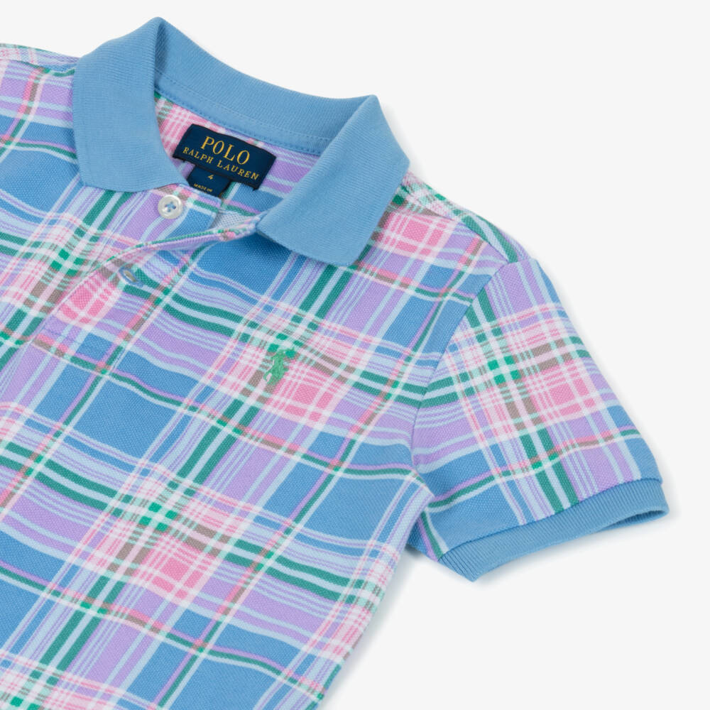 Ralph Lauren-Boys Cotton Blue Plaid Polo | Childrensalon Outlet