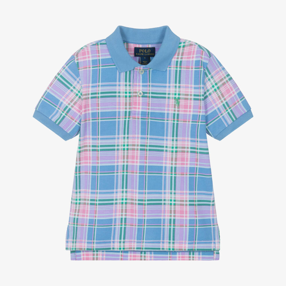 Ralph Lauren-قميص بولو قطني أزرق بنقشة مربعات للأولاد | Childrensalon Outlet