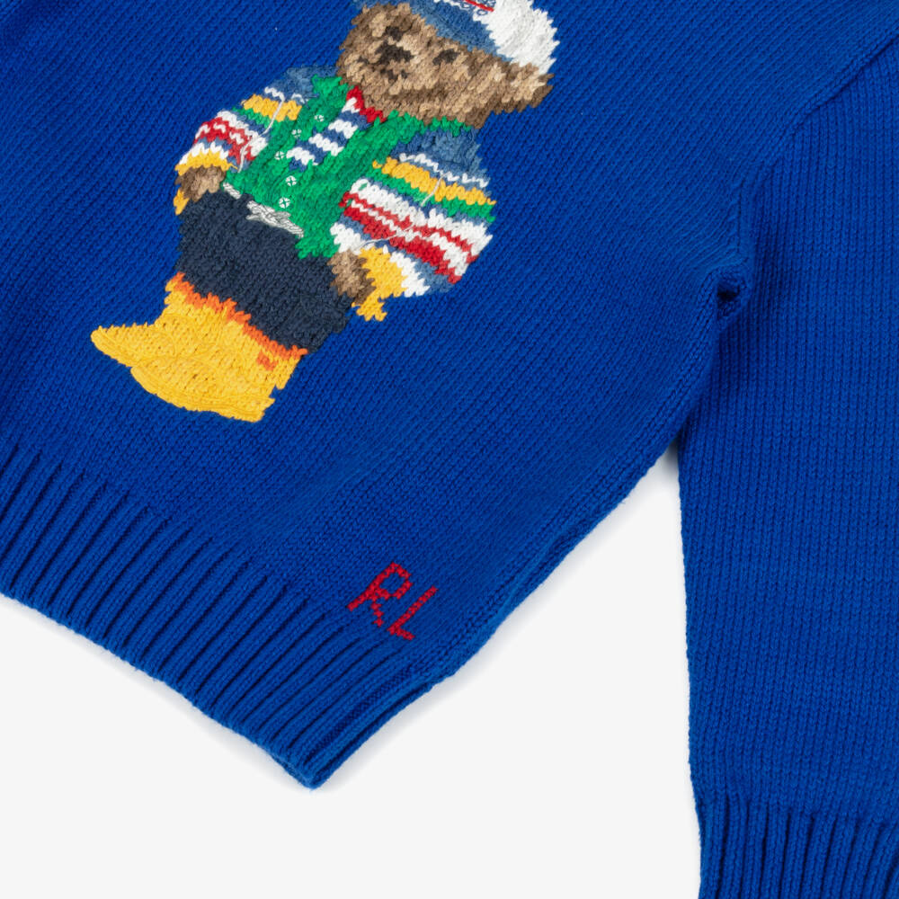 Ralph Lauren-Boys Cotton Knit Blue Bear Jumper | Childrensalon Outlet