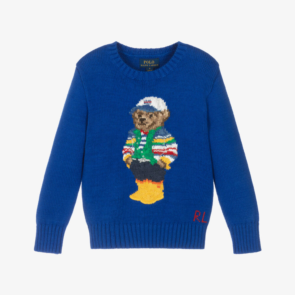 Ralph Lauren-Boys Cotton Knit Blue Bear Jumper | Childrensalon Outlet