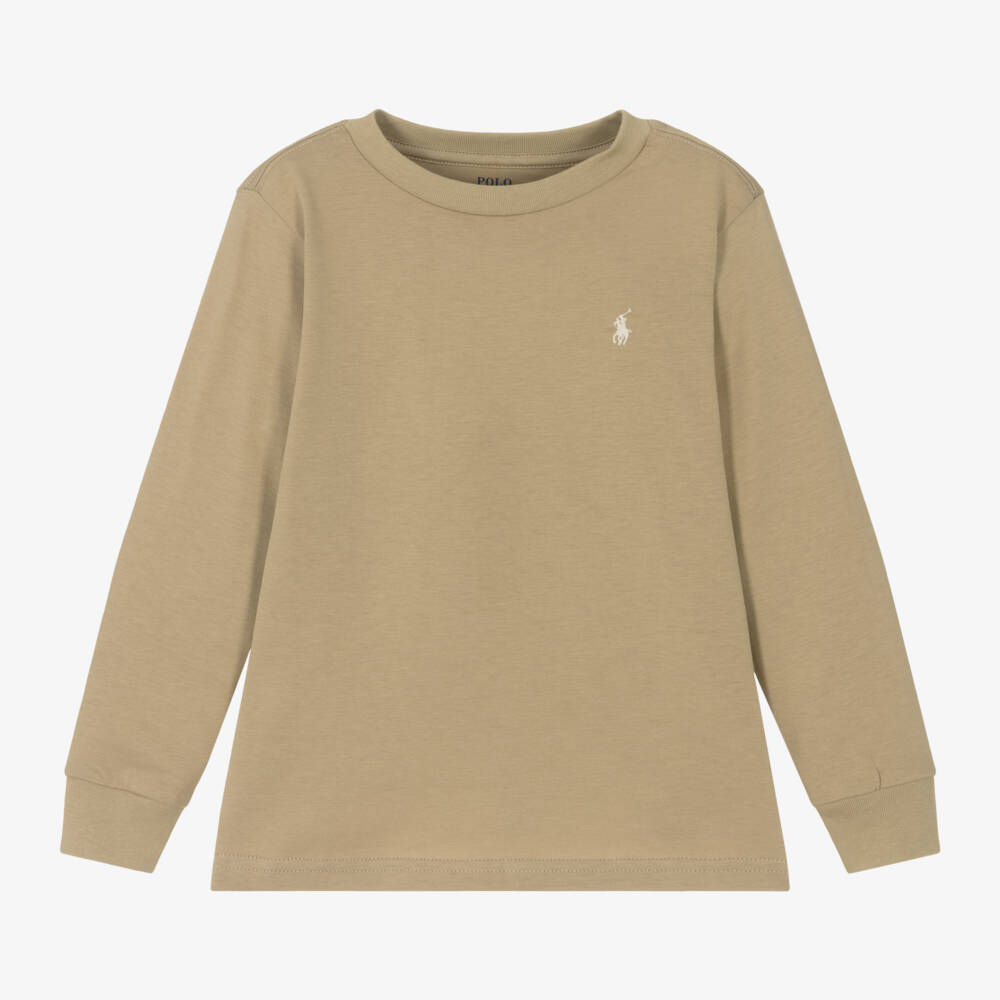 Ralph Lauren-Boys Cotton Logo Beige Top | Childrensalon Outlet