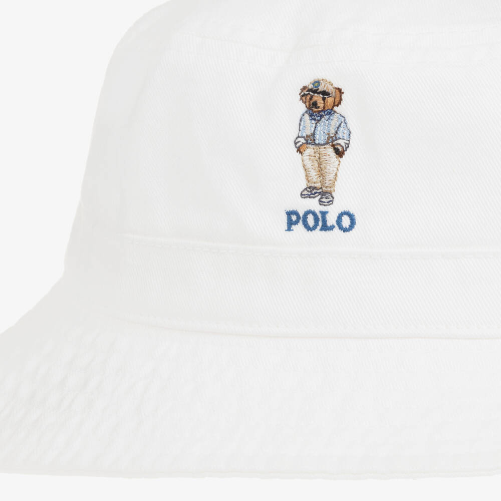 Ralph Lauren-قبعة باكيت بولو بير قطن لون أبيض للأولاد | Childrensalon Outlet