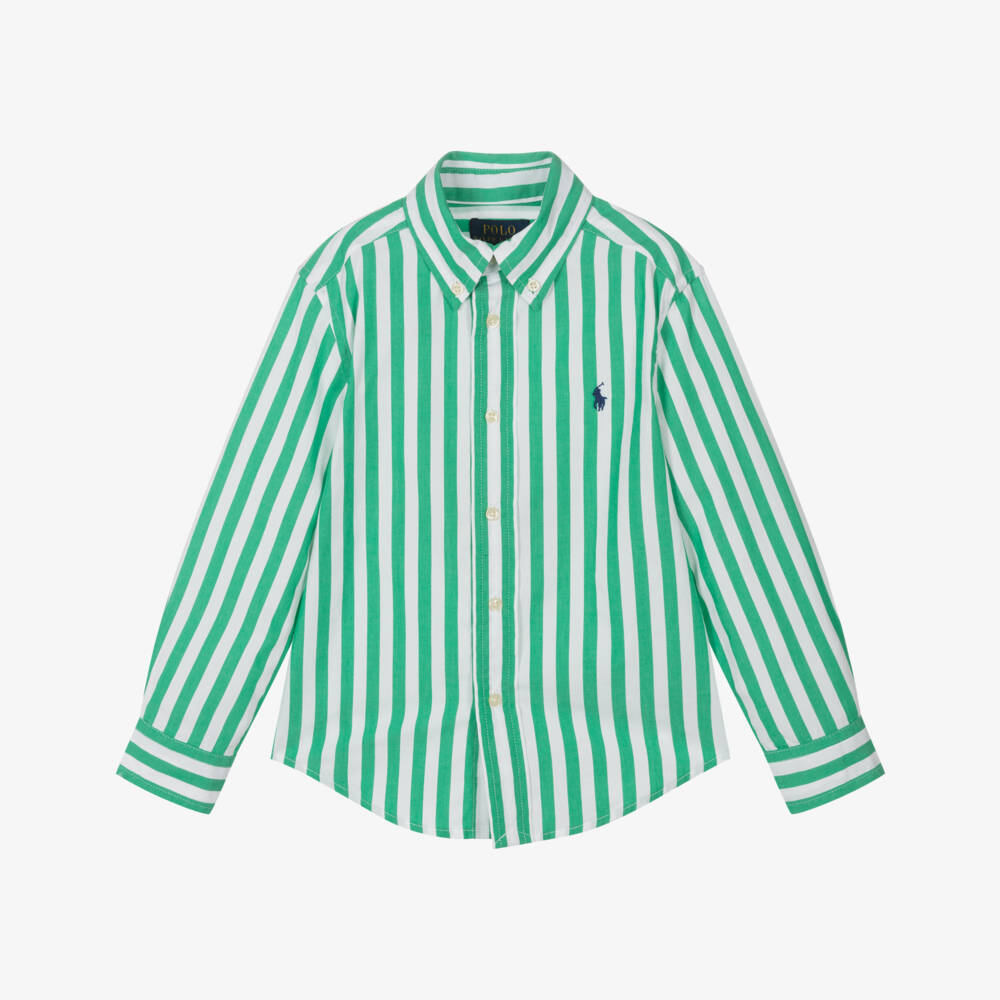 Ralph Lauren-قميص قطني مخطط باللون الأخضر للأولاد | Childrensalon Outlet