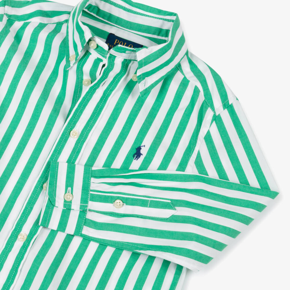 Ralph Lauren-Boys Cotton Shirt in Striped Green | Childrensalon Outlet