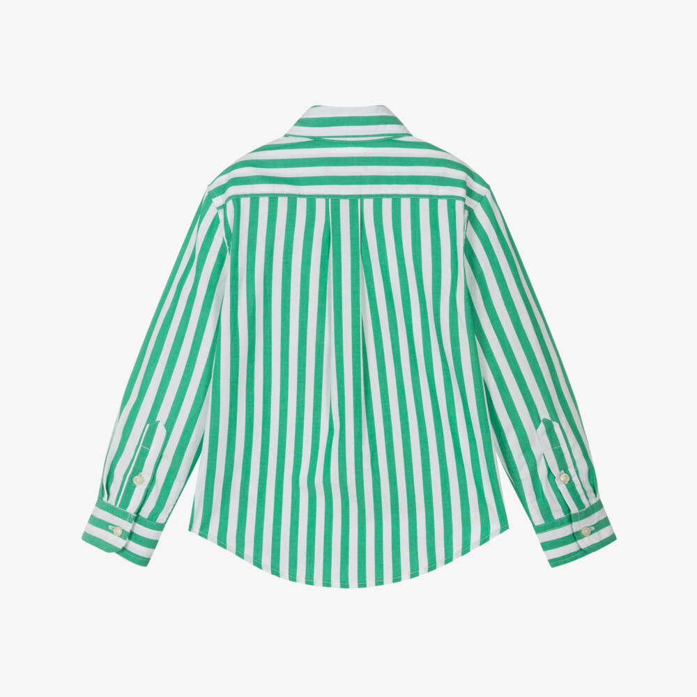 Ralph Lauren-Boys Cotton Shirt in Striped Green | Childrensalon Outlet