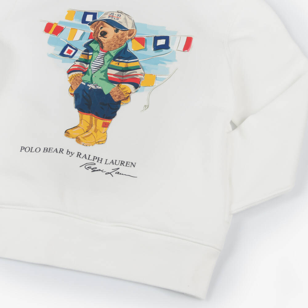 Ralph Lauren-Boys Cotton White Bear Hoodie | Childrensalon Outlet