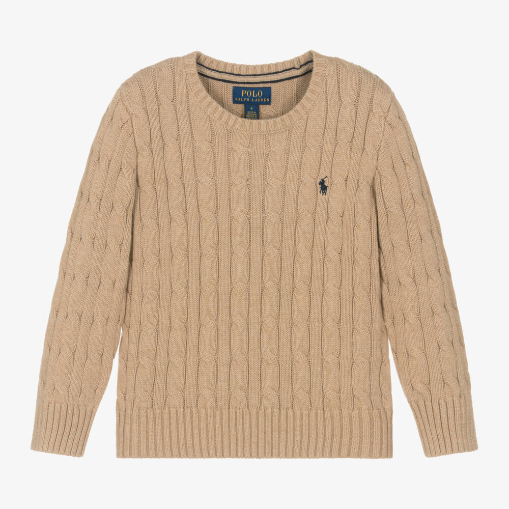 Ralph Lauren-Boys Cozy Beige Cotton Knit Pullover | Childrensalon Outlet