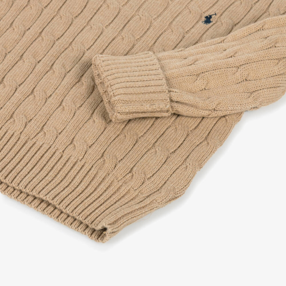 Ralph Lauren-Boys Cozy Beige Cotton Knit Pullover | Childrensalon Outlet
