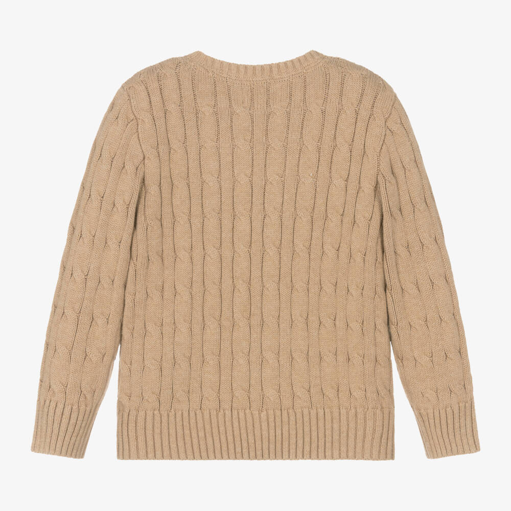 Ralph Lauren-Boys Cozy Beige Cotton Knit Pullover | Childrensalon Outlet