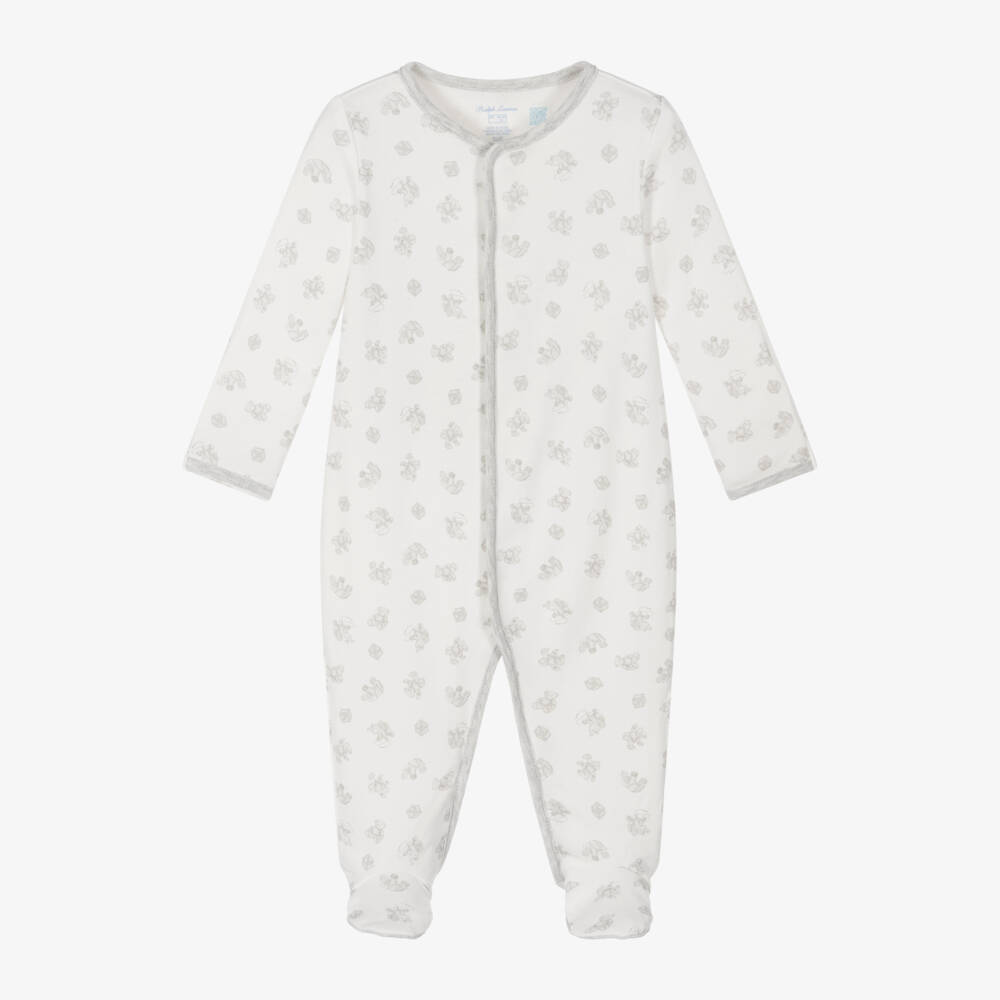 Ralph Lauren-Boys Cozy Grey-Patterned Cotton Sleepsuit | Childrensalon Outlet
