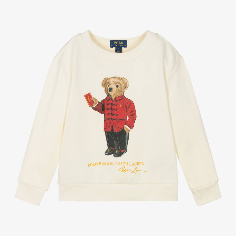 Ralph Lauren-سويت شيرت كريمي للأولاد بطبعة دب | Childrensalon Outlet