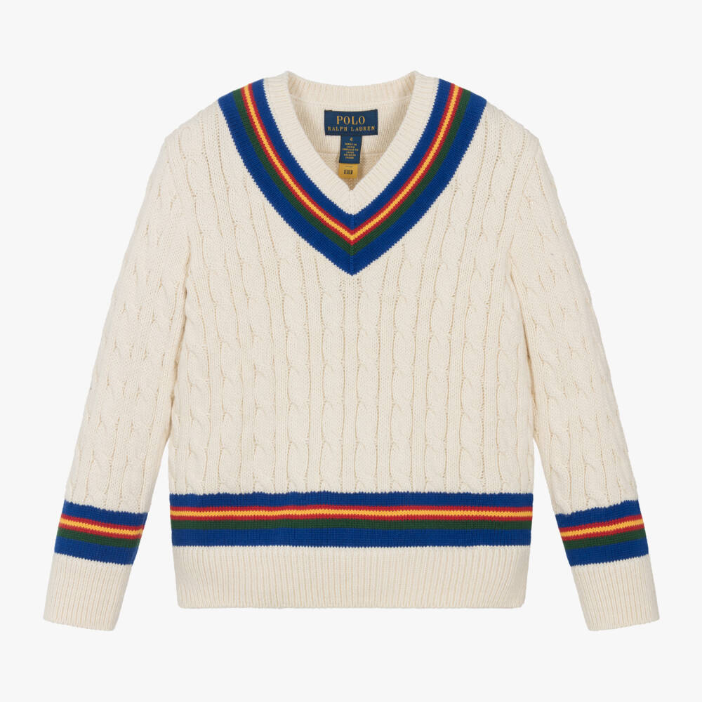 Ralph Lauren-Boys Cream Cotton Cable Sweater | Childrensalon Outlet