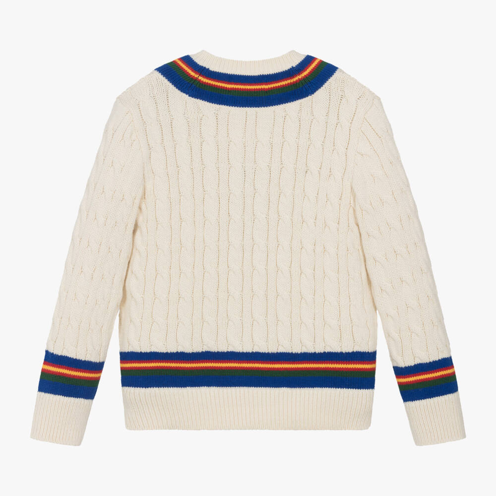 Ralph Lauren-Boys Cream Cotton Cable Sweater | Childrensalon Outlet