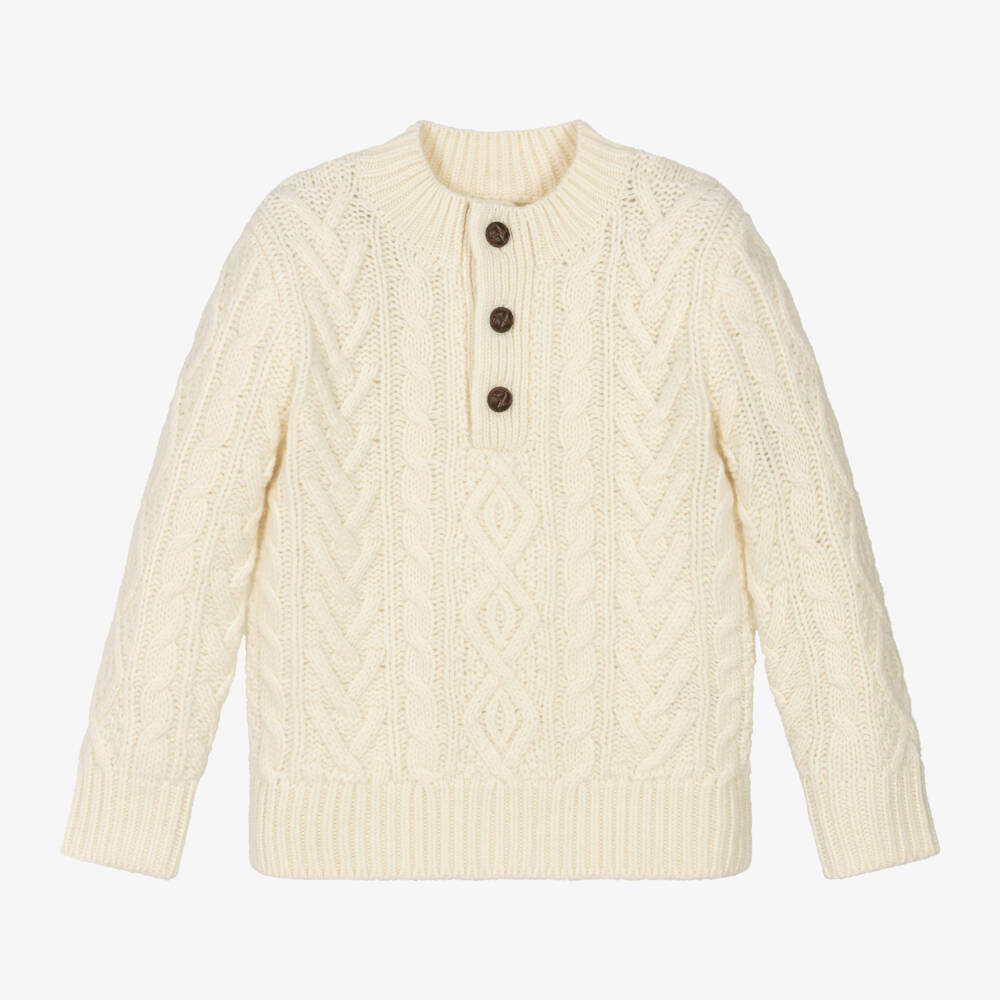 Ralph Lauren-بلوفر مزيج صوف وكشمير لون عاجي للأولاد | Childrensalon Outlet