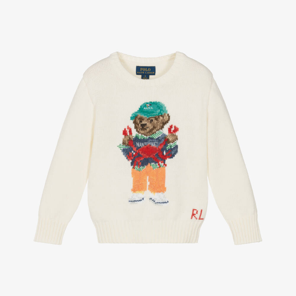 Ralph Lauren-Boys Creamy Knit Bear Jumper | Childrensalon Outlet