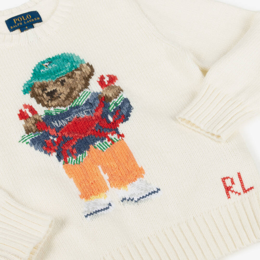 Ralph Lauren-Boys Creamy Knit Bear Jumper | Childrensalon Outlet