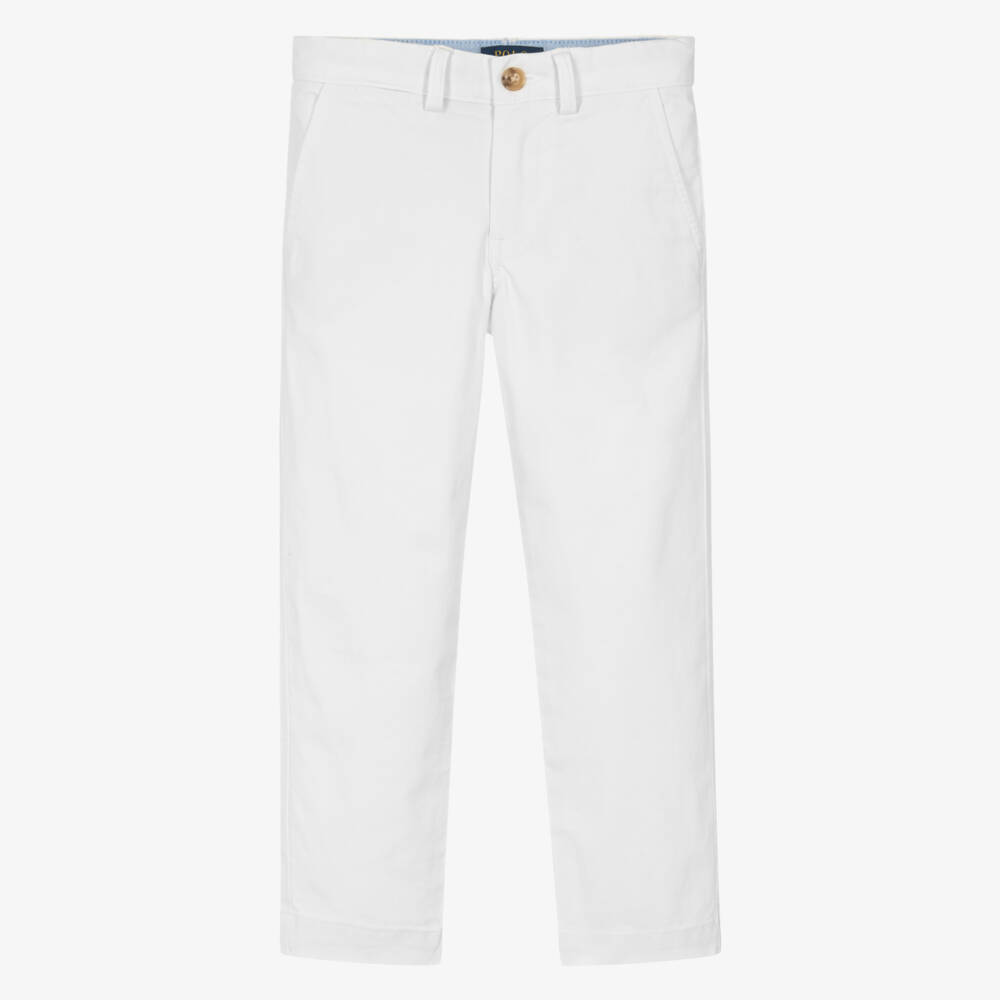 Ralph Lauren-بنطلون أبيض ناصع ضيق للأولاد | Childrensalon Outlet
