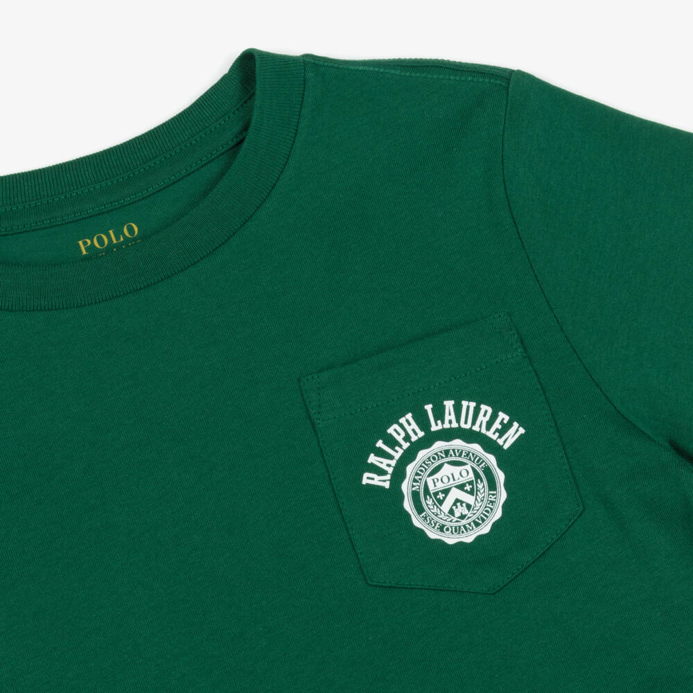 Ralph Lauren-Boys Dark Forest Green Cotton T-Shirt | Childrensalon Outlet