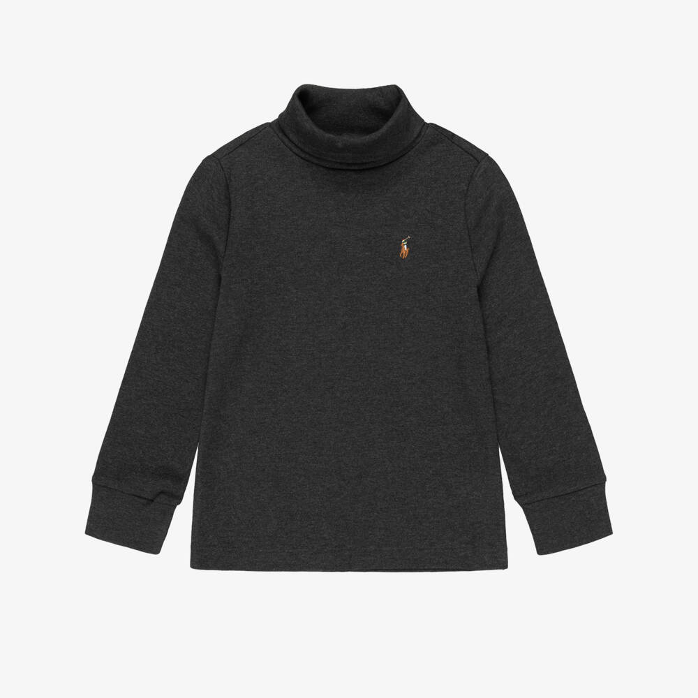 Ralph Lauren-Boys Dark Grey Cotton Roll Neck Top | Childrensalon Outlet