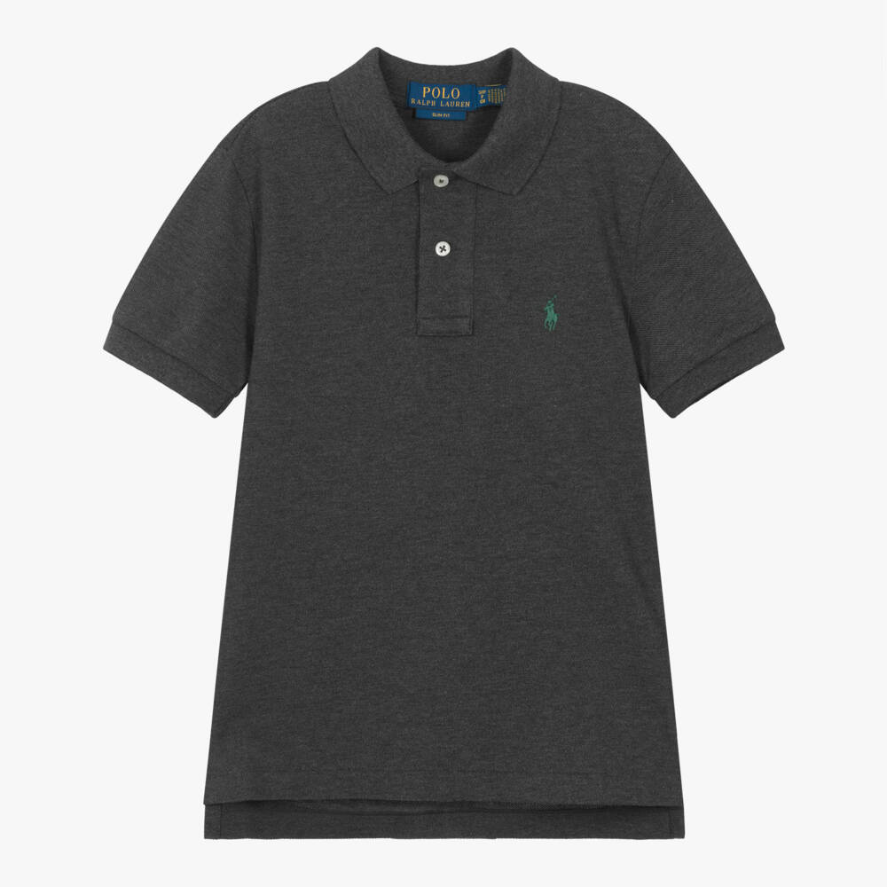 Ralph Lauren-Boys Dark Grey Cotton Slim Fit Polo Shirt | Childrensalon Outlet