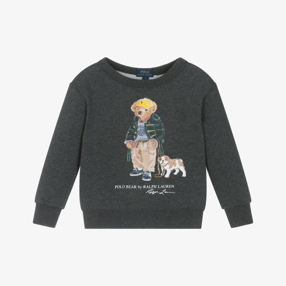 Ralph Lauren-Boys Dark Grey Marl Polo Bear Sweatshirt | Childrensalon Outlet