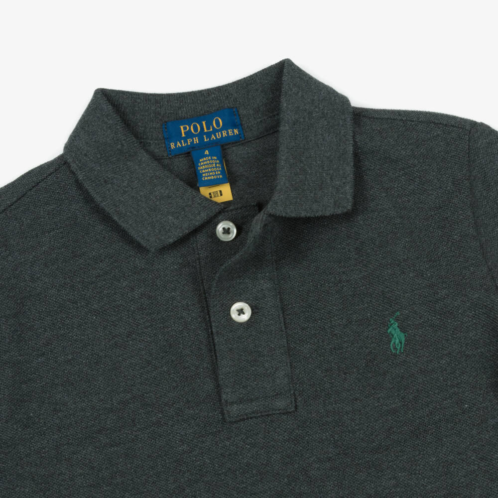 Ralph Lauren-Boys Dark Grey Short-Sleeve Cotton Polo Shirt | Childrensalon Outlet