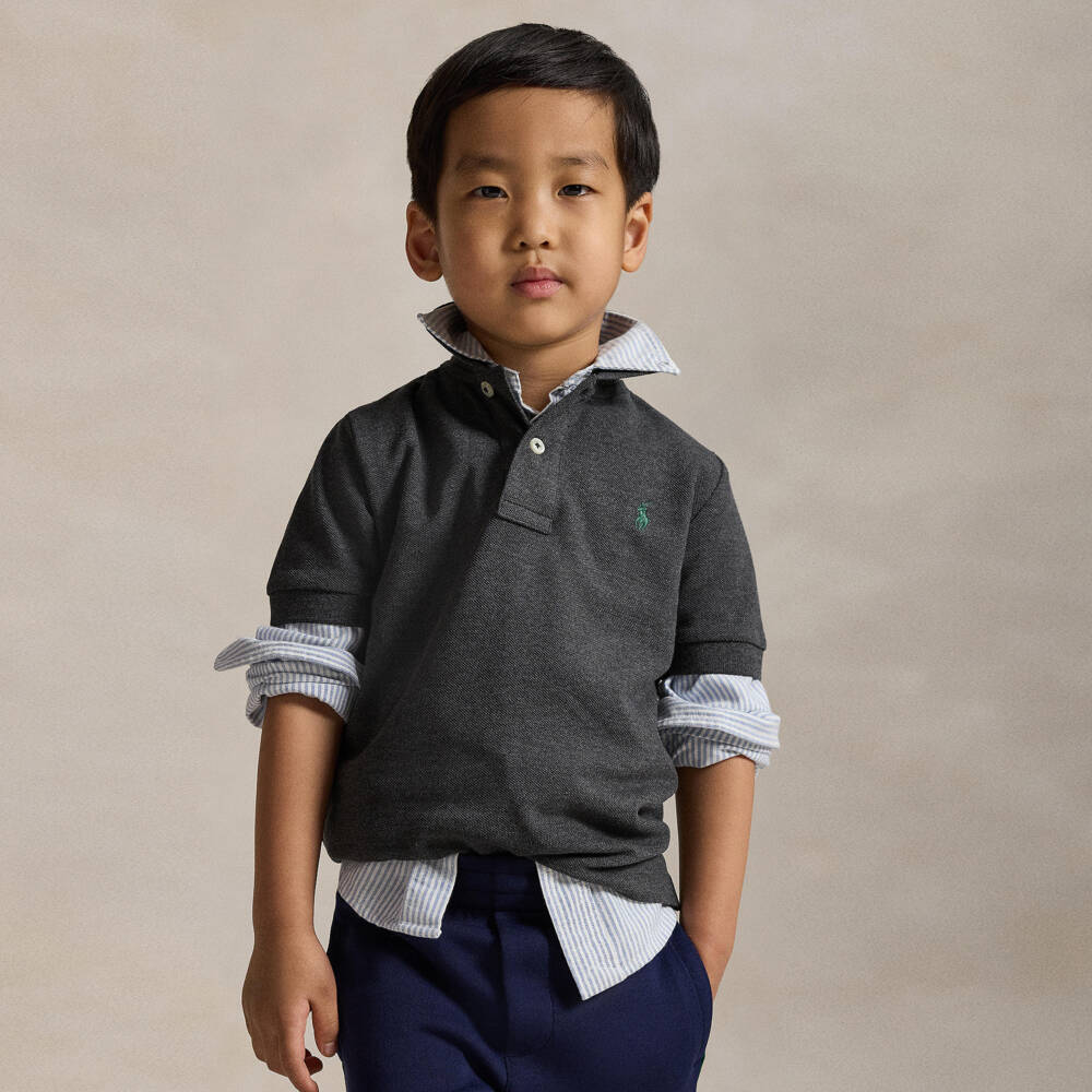 Ralph Lauren-Boys Dark Grey Short-Sleeve Cotton Polo Shirt | Childrensalon Outlet