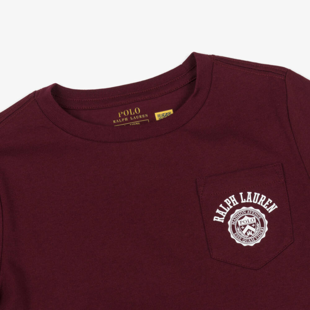 Ralph Lauren-Boys Dark Maroon Red Cotton T-Shirt | Childrensalon Outlet