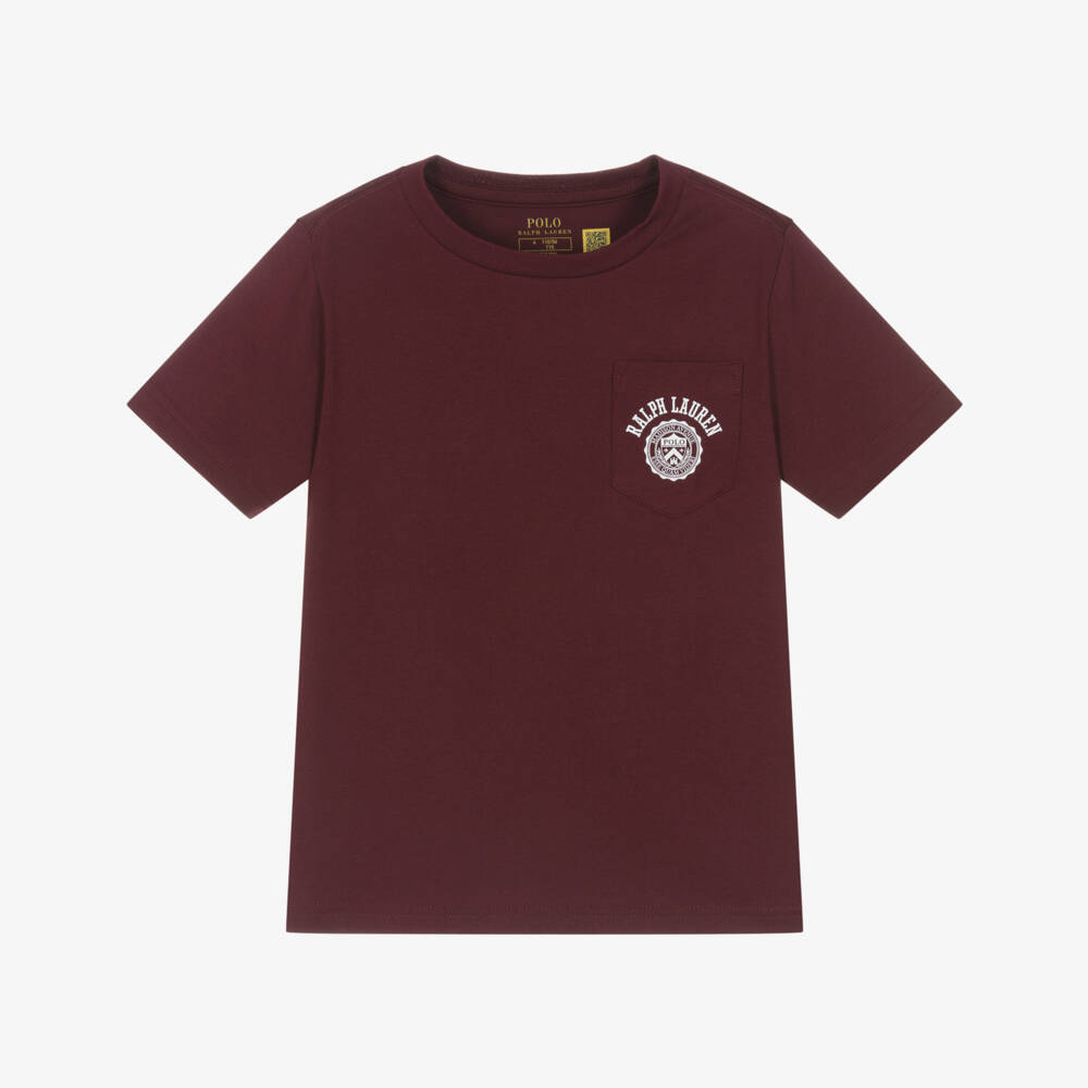 Ralph Lauren-Boys Dark Maroon Red Cotton T-Shirt | Childrensalon Outlet