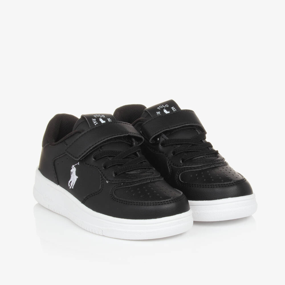 Ralph Lauren-Boys Faux Leather Black Trainers | Childrensalon Outlet