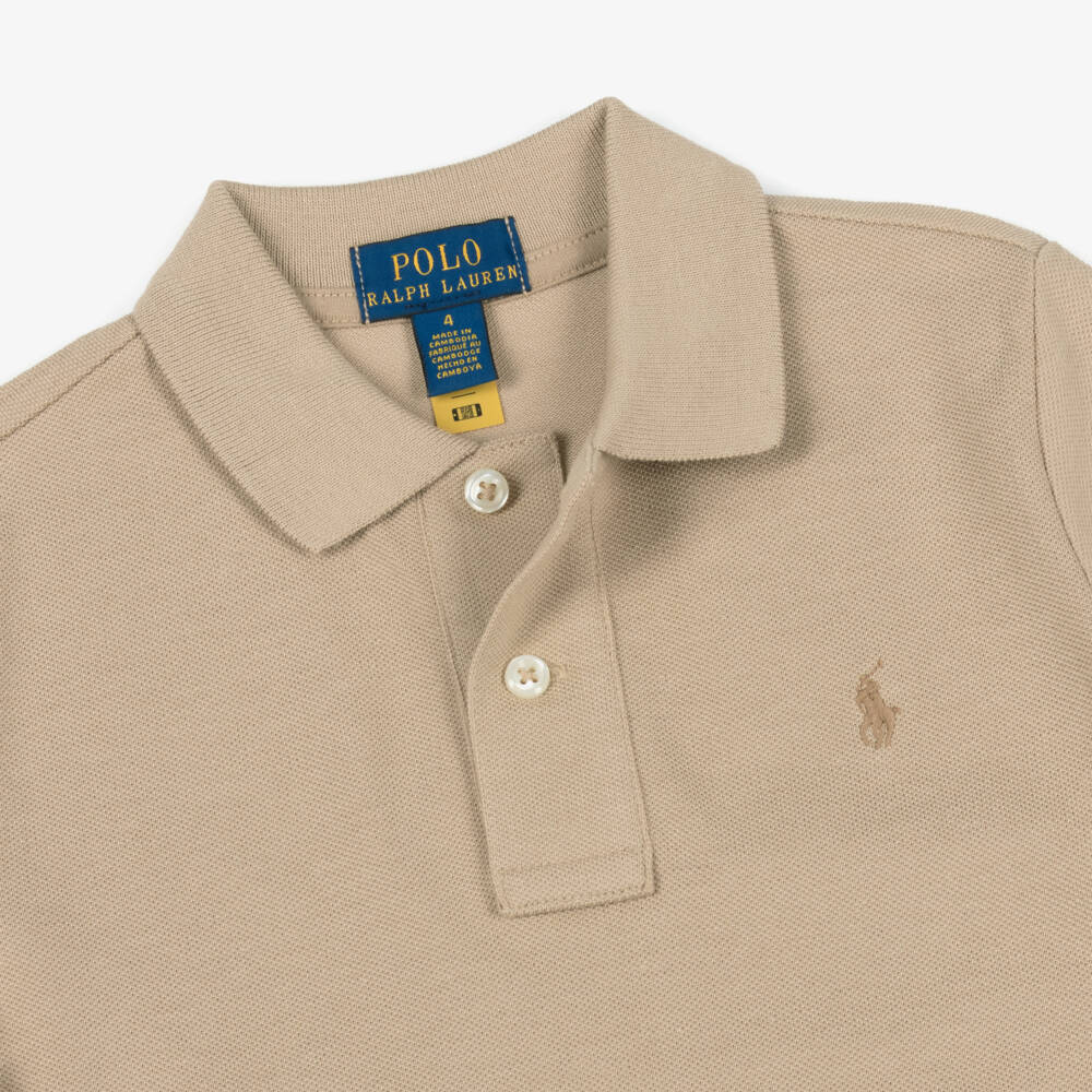 Ralph Lauren-Boys Fawn Beige Short-Sleeve Cotton Polo Shirt | Childrensalon Outlet