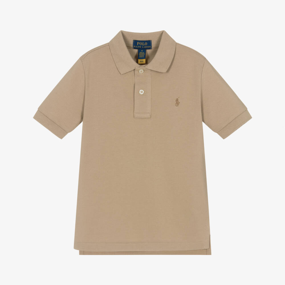 Ralph Lauren-Boys Fawn Beige Short-Sleeve Cotton Polo Shirt | Childrensalon Outlet