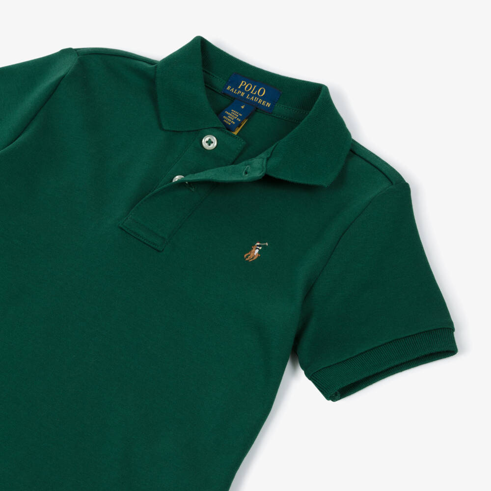 Ralph Lauren-Boys Forest Green Cotton Jersey Polo Shirt | Childrensalon Outlet