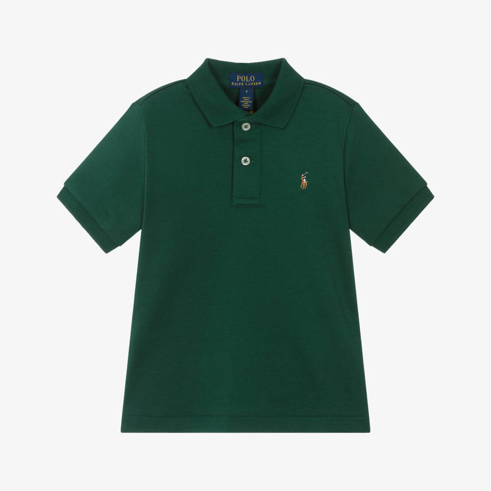 Ralph Lauren-Boys Forest Green Cotton Jersey Polo Shirt | Childrensalon Outlet