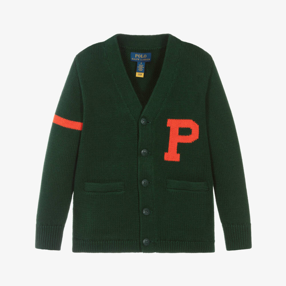 Ralph Lauren-Boys Forest Green Knitted Cotton Cardigan | Childrensalon Outlet