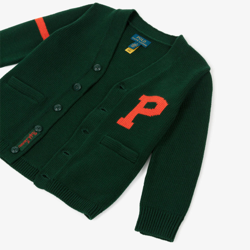 Ralph Lauren-Boys Forest Green Knitted Cotton Cardigan | Childrensalon Outlet
