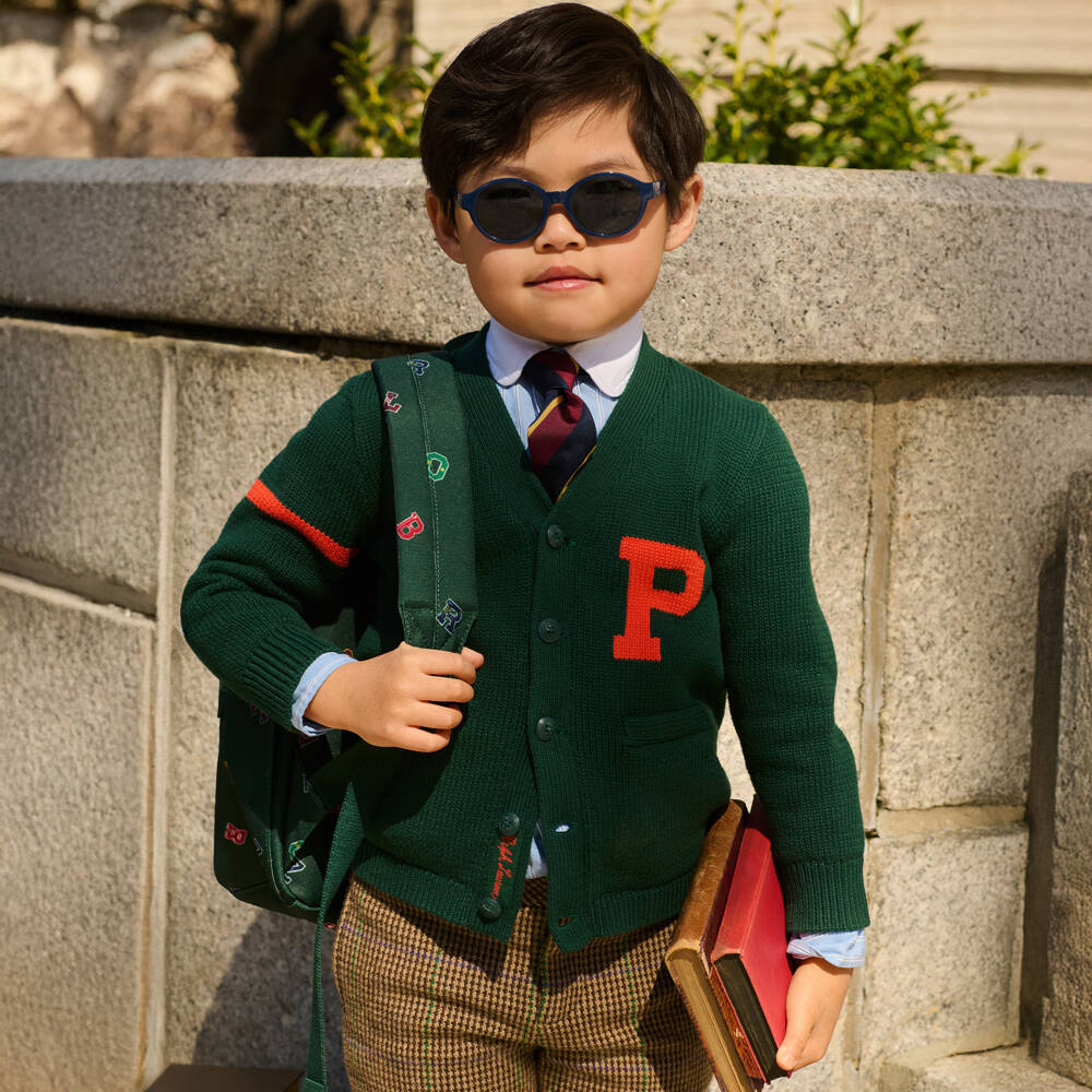 Ralph Lauren-Boys Forest Green Knitted Cotton Cardigan | Childrensalon Outlet