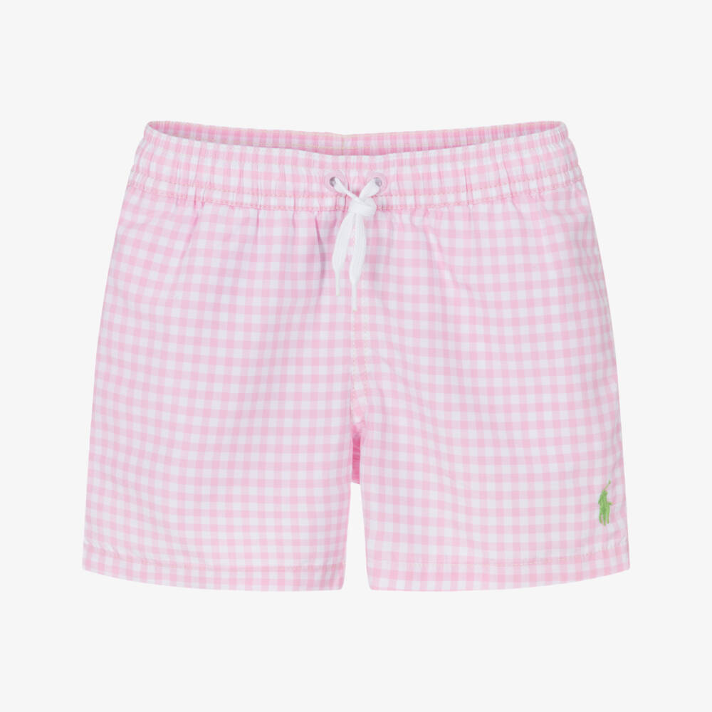 Ralph Lauren-Boys Gingham Pink Beach Shorts | Childrensalon Outlet