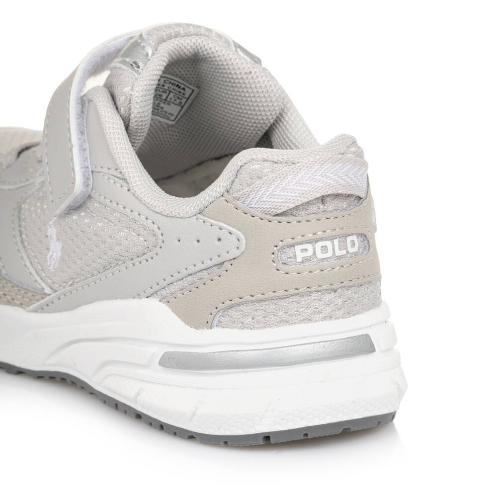 Ralph Lauren-Boys & Girls Grey Mesh & Faux Leather Velcro Trainers | Childrensalon Outlet