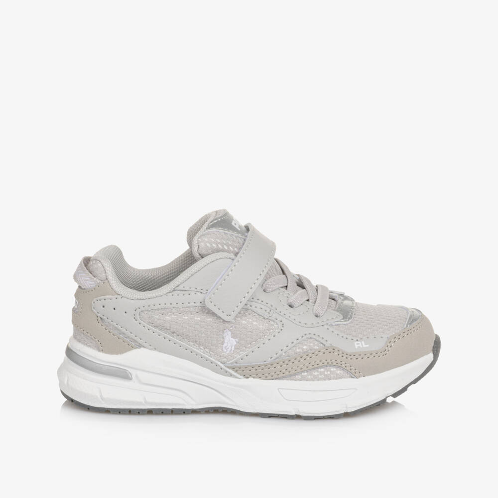 Ralph Lauren-Boys & Girls Grey Mesh & Faux Leather Velcro Trainers | Childrensalon Outlet