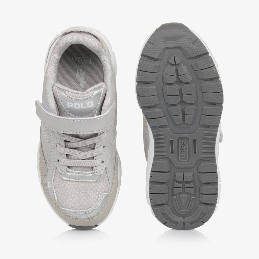 Ralph Lauren-Boys & Girls Grey Mesh & Faux Leather Velcro Trainers | Childrensalon Outlet