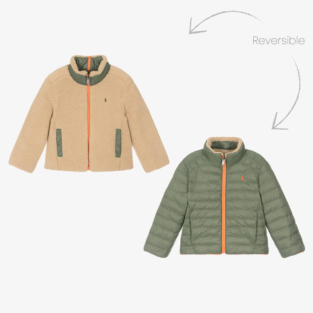 Ralph Lauren - Boys Green & Beige Reversible Jacket | Childrensalon