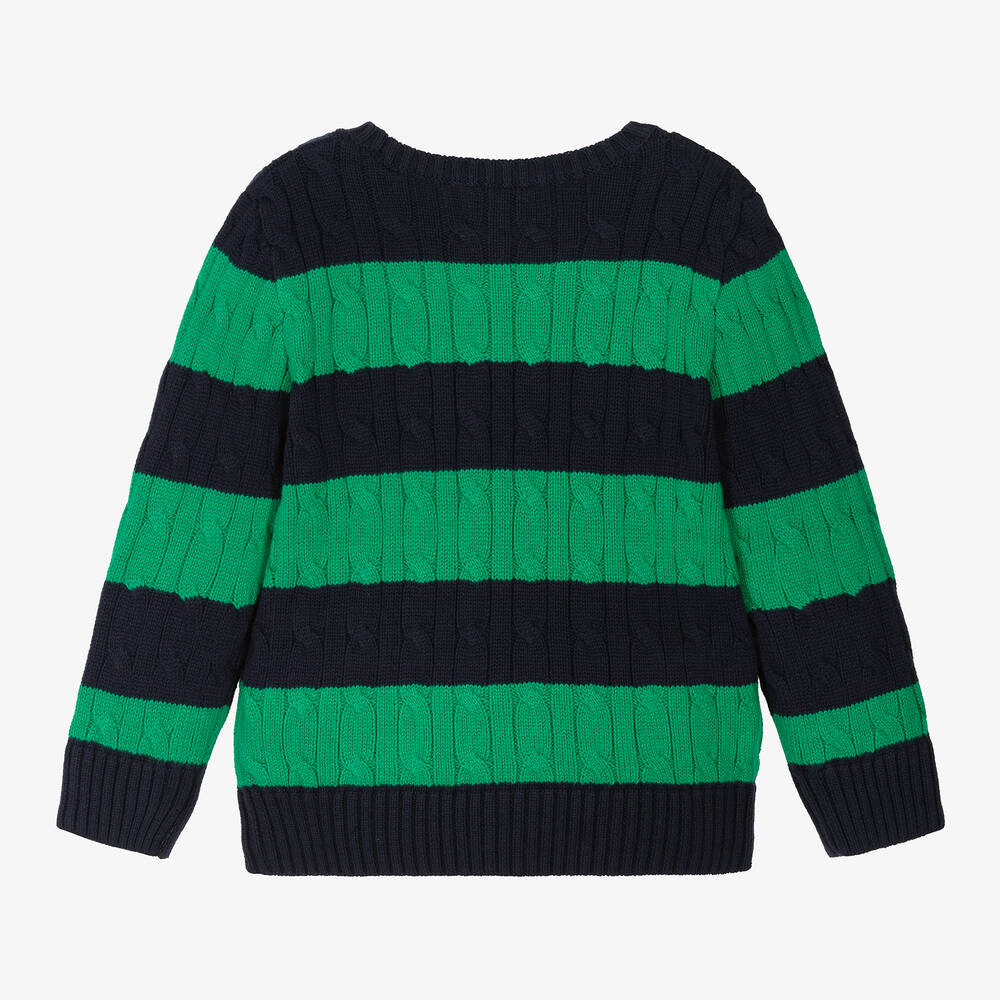 Ralph Lauren-بلوفر قطن محبوك لون أخضر وكحلي للأولاد | Childrensalon Outlet